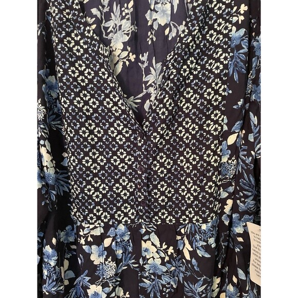 Woman Within 32W Dress Blue Floral V Neck Cottagecore Maxi Summer - Picture 3 of 4